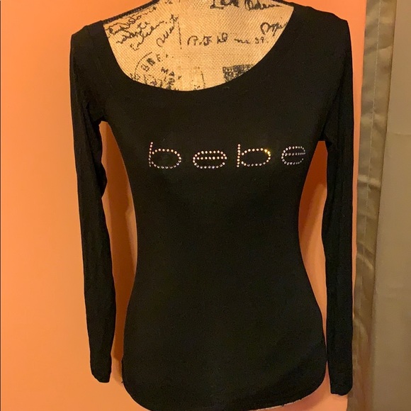 Asymmetric Collar Rhinestone BEBE Shirt - Picture 2 of 2